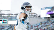 Former Tennessee Titans wide receiver Nick Westbrook-Ikhine (15) celebrates a touchdown in the third quarter against the Jacksonville Jaguars at EverBank Stadium. 