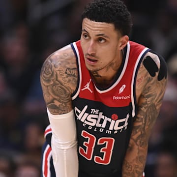 Mar 23, 2024; Washington, District of Columbia, USA;  Washington Wizards forward Kyle Kuzma (33) during the second half against the Toronto Raptors at Capital One Arena. Mandatory Credit: Tommy Gilligan-Imagn Images