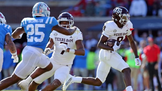 Nov 4, 2023; Oxford, Mississippi, USA; Texas A&M Aggies wide receiver Jahdae Walker (9) runs after a catch during the sec