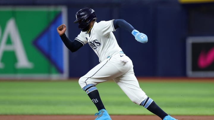 Tampa Bay Rays third baseman Junior Caminero (13) runs to second base against the Minnesota Twins in the first inning at Tropicana Field on Sept 2.