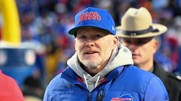 Jan 4, 2026; Orchard Park, New York, USA; Buffalo Bills head coach Sean McDermott looks on before the game against the New York Jets at Highmark Stadium. Mandatory Credit: Mark Konezny-Imagn Images