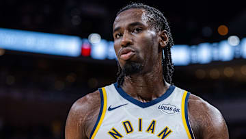 Indiana Pacers guard/forward Aaron Nesmith (23) in the first half against the San Antonio Spurs at Gainbridge Fieldhouse.