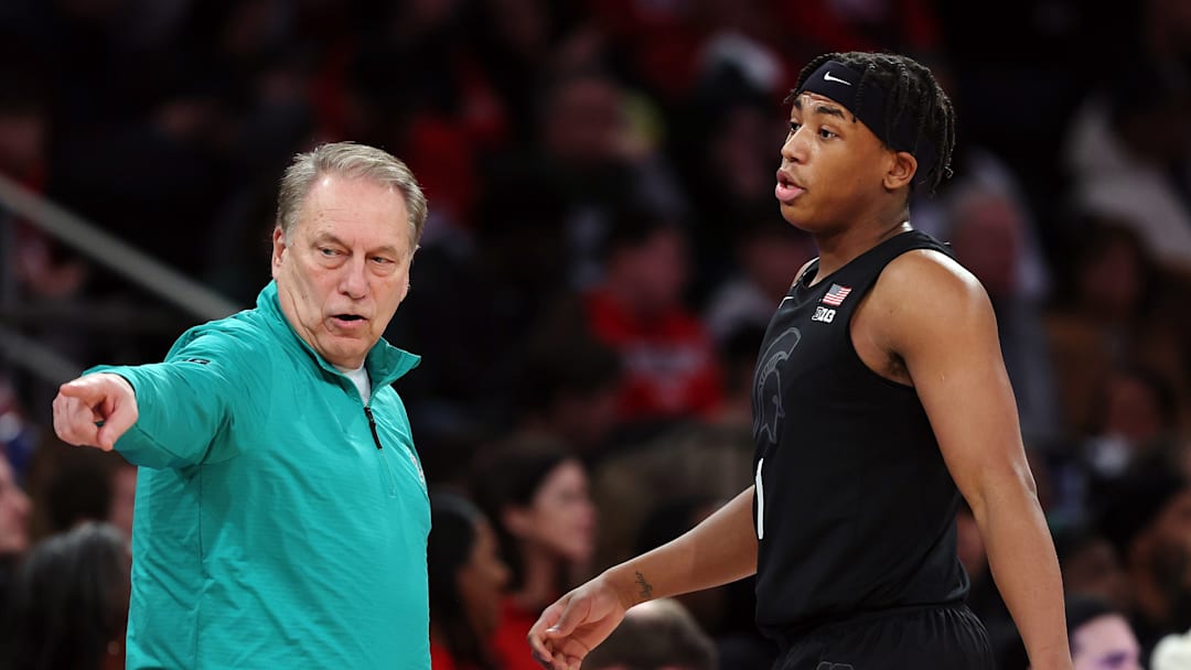 Michigan State head coach Tom Izzo, Michigan State guard Jeremy Fears Jr.