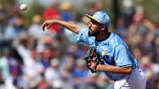 Mar 1, 2025; Port Charlotte, Florida, USA; Tampa Bay Rays pitcher Alex Faedo (31) throws a pitch against the New York Mets in the third inning during spring training at Charlotte Sports Park. Mandatory Credit: Nathan Ray Seebeck-Imagn Images