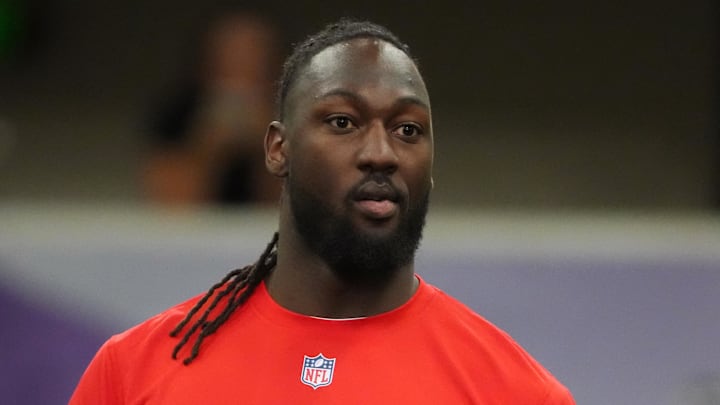 Feb 2, 2026; San Francisco, CA, USA; Jacksonville Jaguars linebacker Devin Lloyd (0) during AFC practice at the NFL Flag Fieldhouse at Moscone Center South Building. 