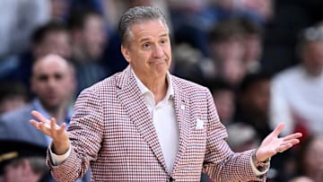 Mar 22, 2025; Providence, RI, USA; Arkansas Razorbacks head coach John Calipari during the first half of a second round men’s NCAA Tournament game against the St. John's Red Storm at Amica Mutual Pavilion. Mandatory Credit: Brian Fluharty-Imagn Images