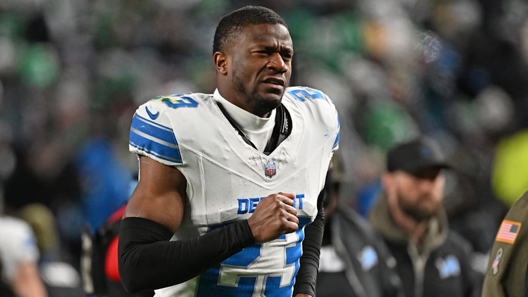 Nov 16, 2025; Philadelphia, Pennsylvania, USA; Detroit Lions cornerback Rock Ya-Sin (23) runs off the field at halftime against the Philadelphia Eagles at Lincoln Financial Field. Mandatory Credit: Eric Hartline-Imagn Images