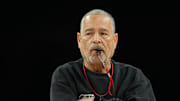 Apr 4, 2025; San Antonio, TX, USA; Houston Cougars head coach Kelvin Sampson during a practice session for the Final Four of the 2025 NCAA tournament at Alamodome. Mandatory Credit: Bob Donnan-Imagn Images