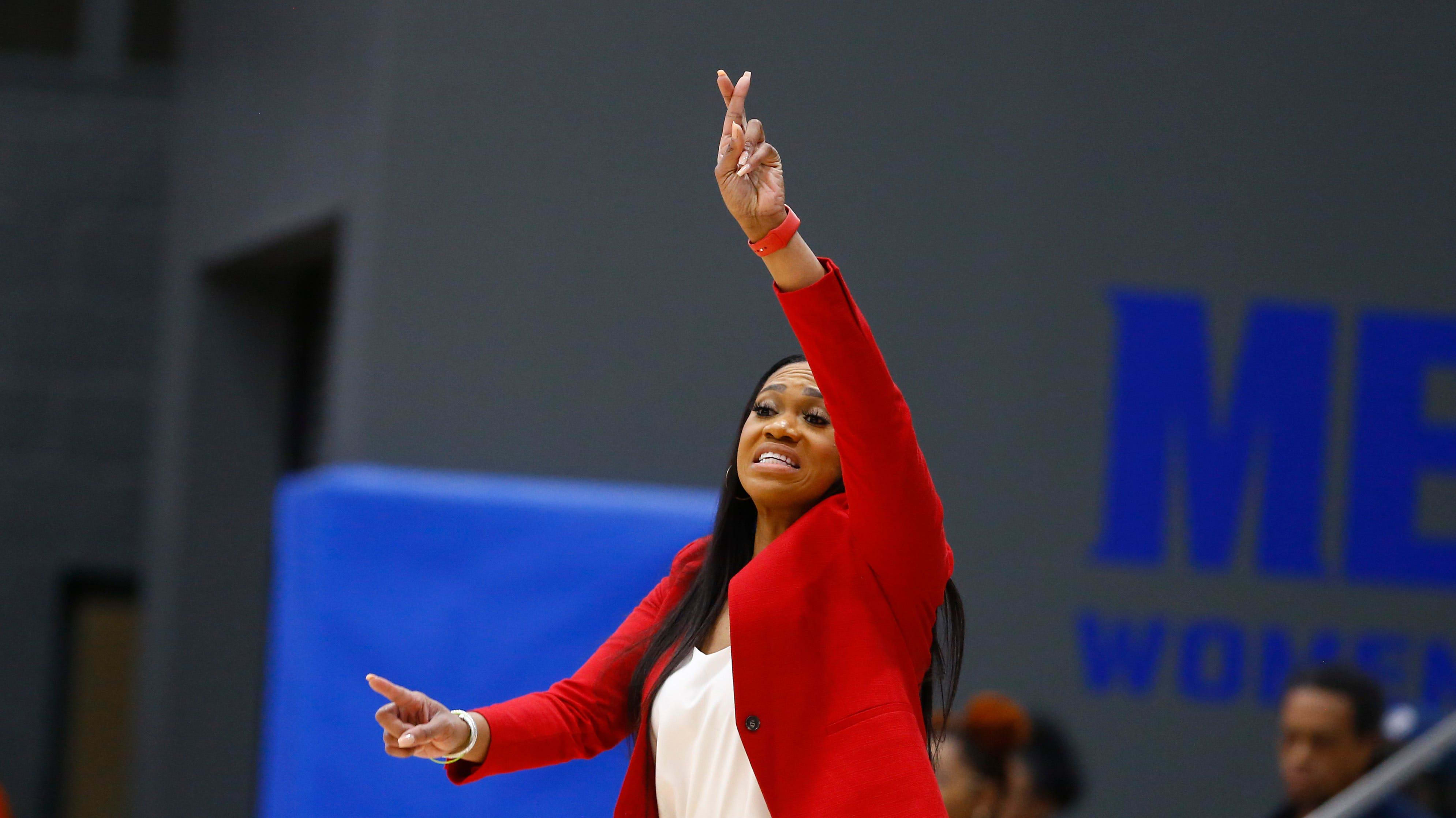 Jackson State's Head Coach Tomekia Reed yells to her players during the WNIT first round game