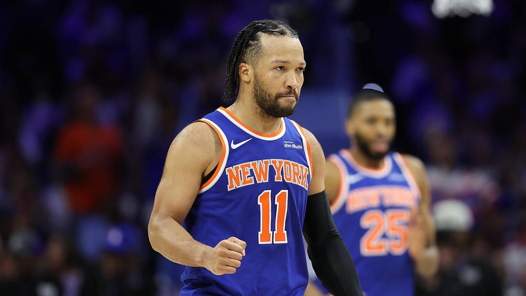 May 8, 2026; Philadelphia, Pennsylvania, USA; New York Knicks guard Jalen Brunson (11) reacts after a play against the Philadelphia 76ers during the fourth quarter of game three of the second round of the 2026 NBA Playoffs at Xfinity Mobile Arena. Mandatory Credit: Bill Streicher-Imagn Images May 8, 2026; Philadelphia, Pennsylvania, USA; New York Knicks guard Jalen Brunson (11) reacts after a play against the Philadelphia 76ers during the fourth quarter of game three of the second round of the 2026 NBA Playoffs at Xfinity Mobile Arena. Mandatory Credit: Bill Streicher-Imagn Images