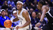 Mar 8, 2025; Cincinnati, Ohio, USA; Xavier Musketeers guard Ryan Conwell (7) dribbles against the Providence Friars in the first half at Cintas Center. Mandatory Credit: Katie Stratman-Imagn Images