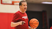 Arkansas Razorbacks coach John Calipari at practice on the Eddie Sutton Practice Court in Fayetteville, Ark.