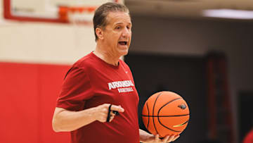 Arkansas Razorbacks coach John Calipari at practice on the Eddie Sutton Practice Court in Fayetteville, Ark.