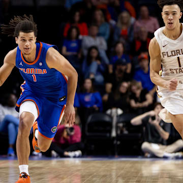 Florida guard Walter Clayton Jr. (1) led the Gators with 19 points the last time Florida State came to Gainesville.