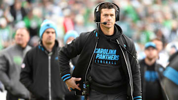 Dec 8, 2024; Philadelphia, Pennsylvania, USA; Carolina Panthers head coach Dave Canales against the Philadelphia Eagles at Lincoln Financial Field. 
