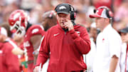 Oct 18, 2025; Fayetteville, Arkansas, USA; Arkansas Razorbacks interim head coach Bobby Petrino during the second quarter against the Texas A&M Aggies at Donald W. Reynolds Razorback Stadium. Mandatory Credit: Nelson Chenault-Imagn Images