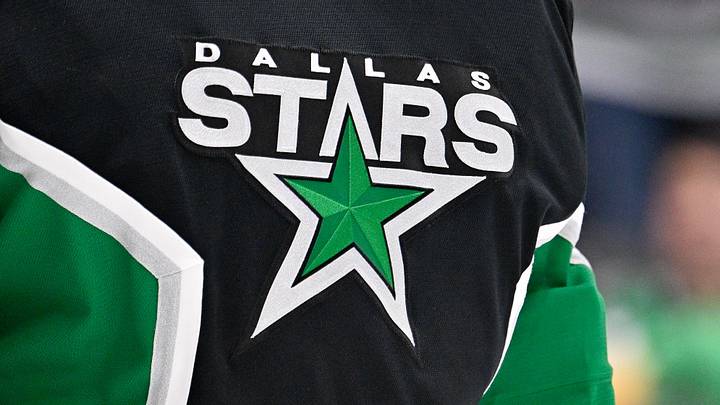 Jan 18, 2026; Dallas, Texas, USA; A view of the Dallas Stars logo on the jersey of goaltender Jake Oettinger (29) during the game at the American Airlines Center. Jan 18, 2026; Dallas, Texas, USA; A view of the Dallas Stars logo on the jersey of goaltender Jake Oettinger (29) during the game at the American Airlines Center.