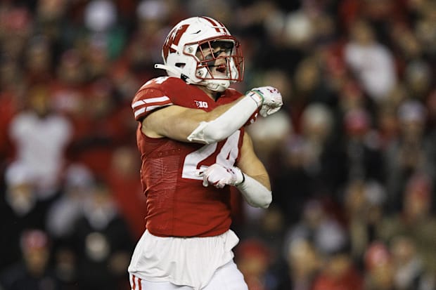 Wisconsin Badgers safety Hunter Wohler (24) celebrates following a play during the third quarter against the Northwestern.