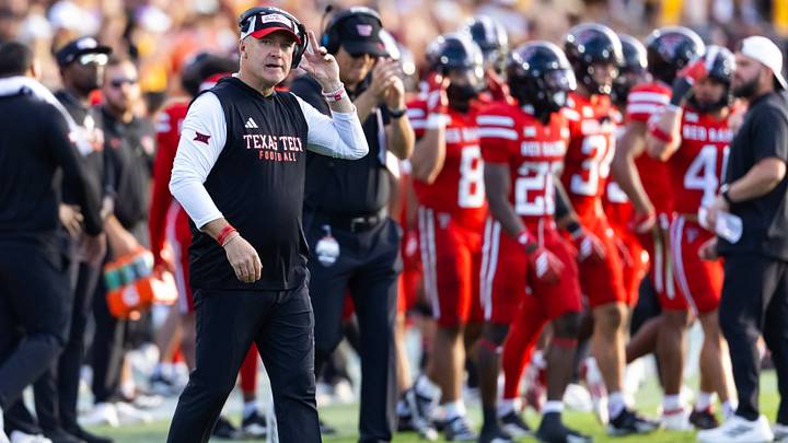 Oct 18, 2025; Tempe, Arizona, USA; Texas Tech Red Raiders head coach Joey McGuire against the Arizona State Sun Devils at Mountain America Stadium. Mandatory Credit: Mark J. Rebilas-Imagn Images
