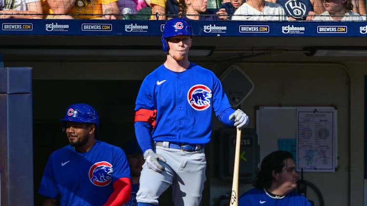 Oct 1, 2023; Milwaukee, Wisconsin, USA; Chicago Cubs center fielder Pete Crow-Armstrong (52) waits