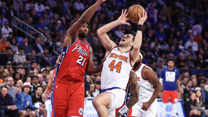 Apr 20, 2024; New York, New York, USA; New York Knicks forward Bojan Bogdanovic (44) 