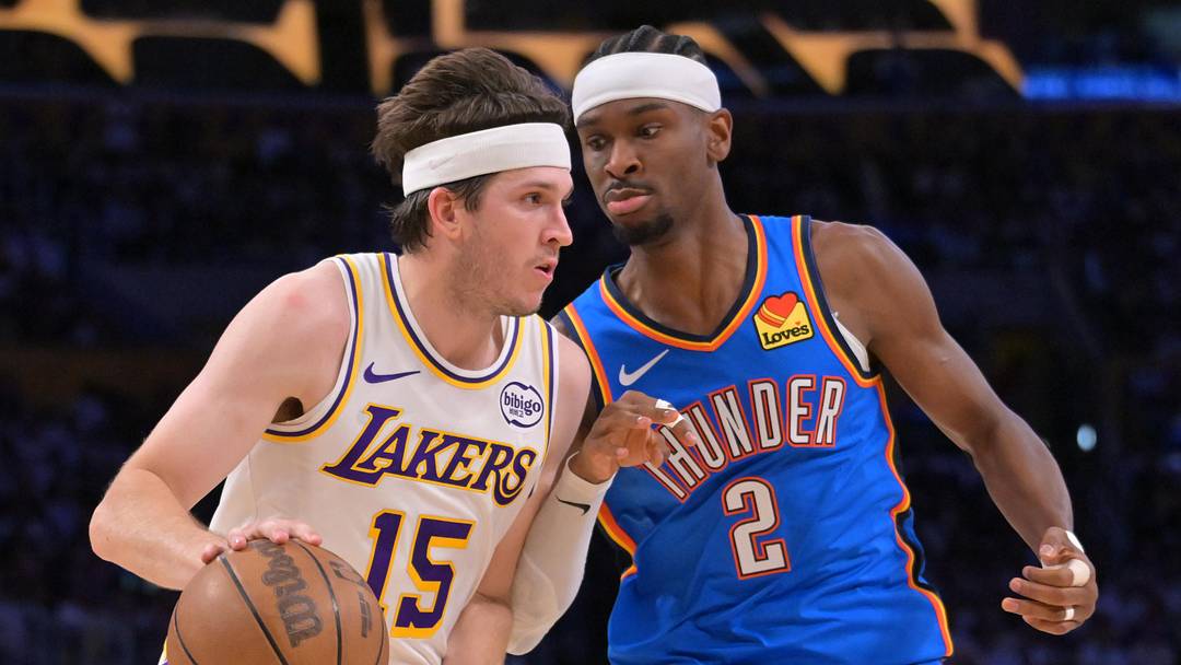 May 9, 2026; Los Angeles, California, USA; Los Angeles Lakers guard Austin Reaves (15) is defended by Oklahoma City Thunder guard Shai Gilgeous-Alexander (2) in the first half of game three of the second round of the 2026 NBA Playoffs at Crypto.com Arena. Mandatory Credit: Jayne Kamin-Oncea-Imagn Images May 9, 2026; Los Angeles, California, USA; Los Angeles Lakers guard Austin Reaves (15) is defended by Oklahoma City Thunder guard Shai Gilgeous-Alexander (2) in the first half of game three of the second round of the 2026 NBA Playoffs at Crypto.com Arena. Mandatory Credit: Jayne Kamin-Oncea-Imagn Images