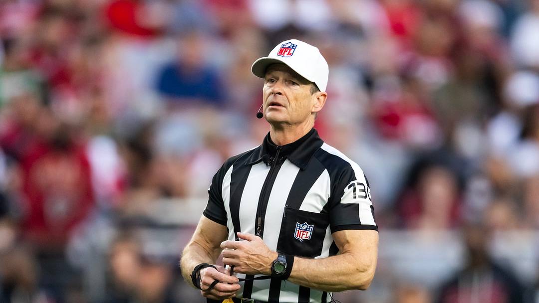 Dec 21, 2025; Glendale, Arizona, USA; NFL referee Land Clark during the Arizona Cardinals game against the Atlanta Falcons at State Farm Stadium. Dec 21, 2025; Glendale, Arizona, USA; NFL referee Land Clark during the Arizona Cardinals game against the Atlanta Falcons at State Farm Stadium.