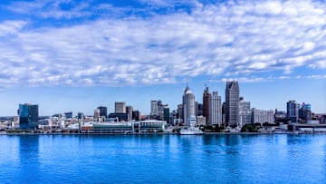 City skyline and cityscape. Drone point of view