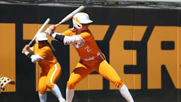Tennessee Lady Vols infielder Laura Mealer (2) bats against the Georgia Bulldogs at Sherri Parker Lee Stadium in Knoxville, TN on April 6, 2024.