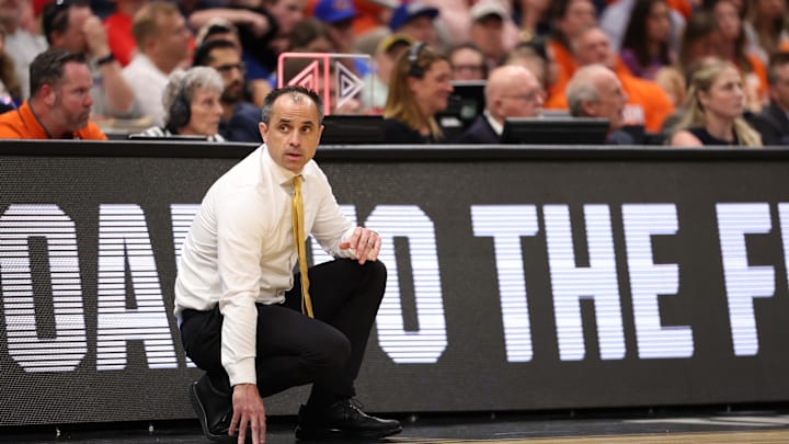 Mar 20, 2026; Tampa, FL, USA; Iowa Hawkeyes head coach Ben McCollum looks on during the second half against the Clemson Tigers during a first round game of the men's 2026 NCAA Tournament at Benchmark International Arena. Mandatory Credit: Matt Pendleton-Imagn Images