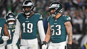 Dec 15, 2024; Philadelphia, Pennsylvania, USA; Philadelphia Eagles linebacker Josh Sweat (19) and  linebacker Zack Baun (53) against the Pittsburgh Steelers at Lincoln Financial Field. Mandatory Credit: Eric Hartline-Imagn Images