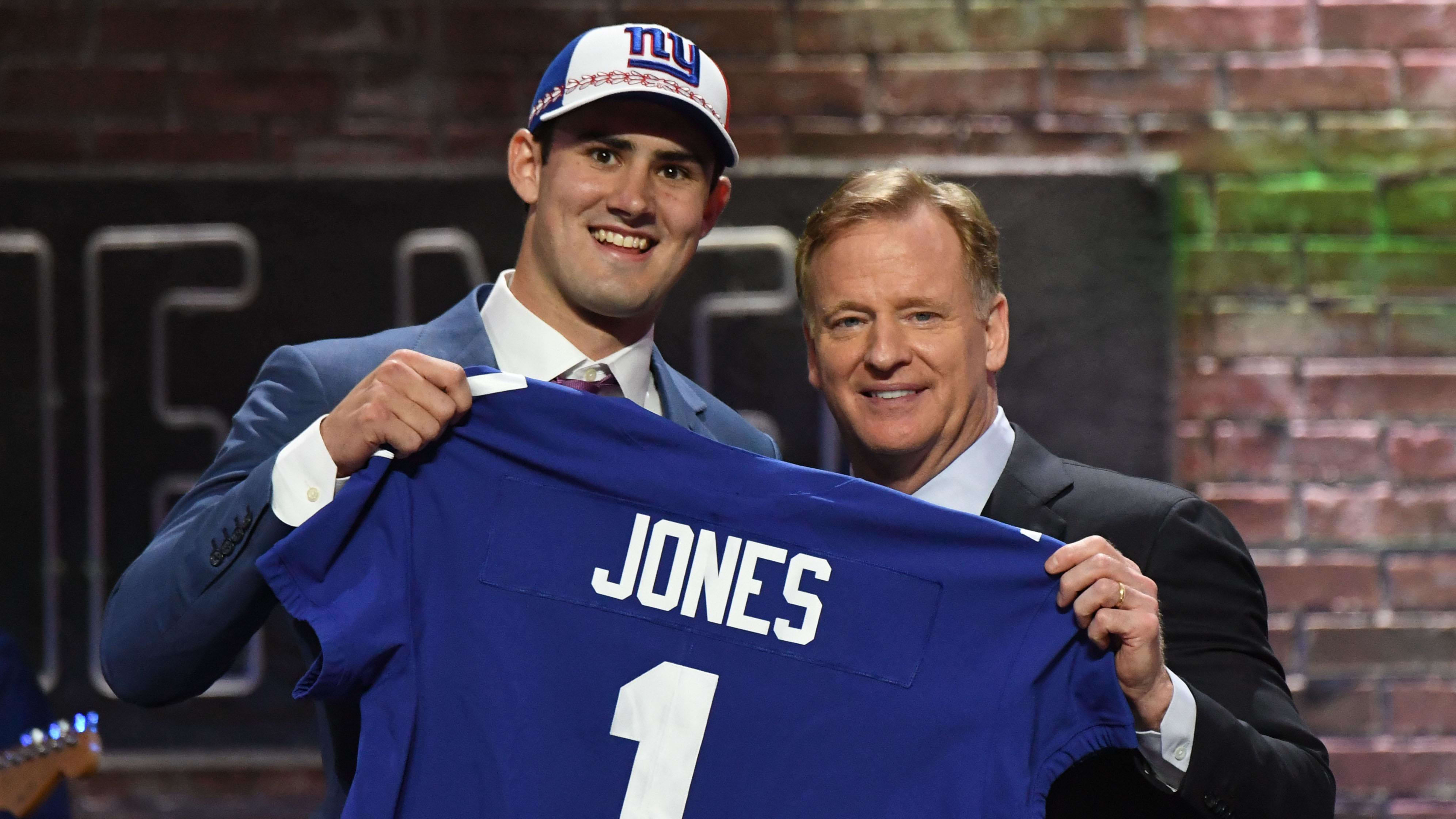 Daniel Jones with Commissioner Roger Goodell after he was selected sixth overall in the 2019 draft 2019.