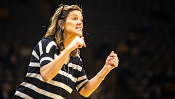 Then-Missouri head coach Robin Pingeton calls out to players during a NCAA women's basketball tournament first-round game, Friday, March 22, 2019, at Carver-Hawkeye Arena in Iowa City, Iowa