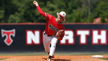 North Oconee's Bubba Chandler throws a pitch during Game 1 of a GHSA Class 4A semifinal doubleheader