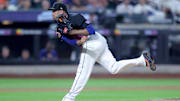 Aug 1, 2025; New York City, New York, USA; New York Mets relief pitcher Edwin Diaz (39) follows through on a pitch against the San Francisco Giants during the tenth inning at Citi Field. Mandatory Credit: Brad Penner-Imagn Images