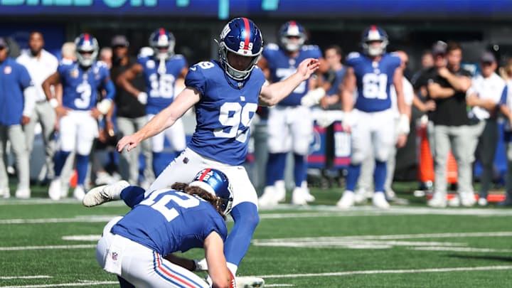 Giants kicker Jude McAtamney missed two crucial extra points in Sunday's loss to the Broncos. Giants kicker Jude McAtamney missed two crucial extra points in Sunday's loss to the Broncos.