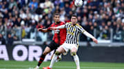 Malick Thiaw of Ac Milan (L) and Dusan Vlahovic of Juventus...
