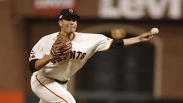 Oct 11, 2016; San Francisco, CA, USA; San Francisco Giants relief pitcher Javier Lopez (49) delivers a pitch during the ninth inning of game four of the 2016 NLDS playoff baseball game against the Chicago Cubs at AT&T Park. Mandatory Credit: John Hefti-Imagn Images