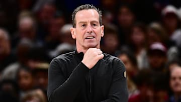Nov 23, 2025; Cleveland, Ohio, USA; Cleveland Cavaliers head coach Kenny Atkinson during the second half against the Los Angeles Clippers at Rocket Arena. Mandatory Credit: Ken Blaze-Imagn Images