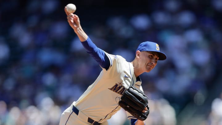 Seattle Mariners starting pitcher George Kirby throws against the Toronto Blue Jays on July 7 at T-Mobile Park.