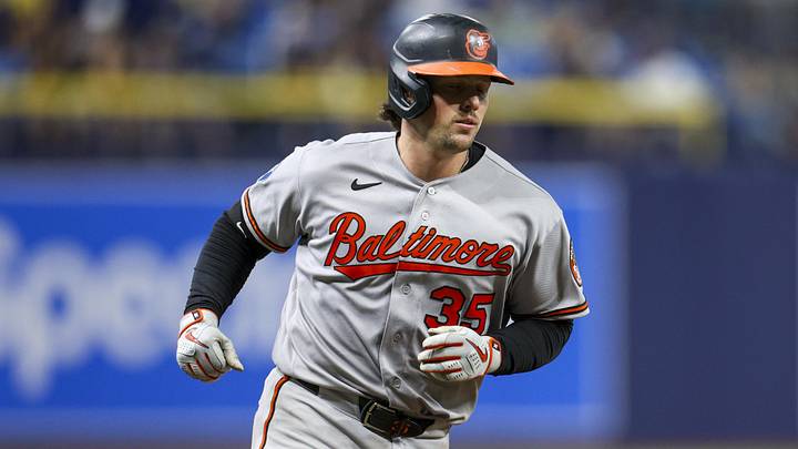 May 18, 2026; St. Petersburg, Florida, USA; Baltimore Orioles catcher Adley Rutschman (35) runs the bases after hitting a home run against the Tampa Bay Rays in the seventh inning at Tropicana Field. Mandatory Credit: Nathan Ray Seebeck-Imagn Images