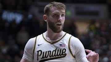 Purdue Boilermakers guard Braden Smith (3) talks with a teammate