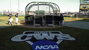 Jun 22, 2015; Omaha, NE, USA; General view of the logo before the game between the Virginia Cavaliers and Vanderbilt Commodores in game one of the College World Series Finals at TD Ameritrade Park. Mandatory Credit: Steven Branscombe-Imagn Images