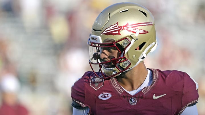 Florida State Seminoles quarterback DJ Uiagalelei (4) before the game against Boston College. 