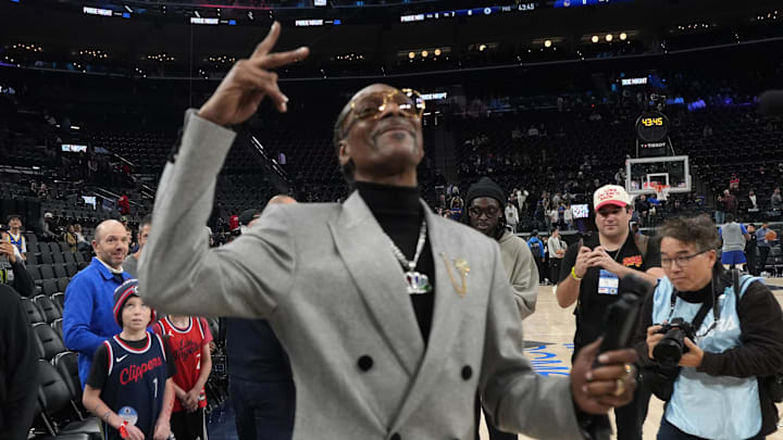 The rapper was up in the broadcast booth for the second half of Warriors-Clippers on Monday night.