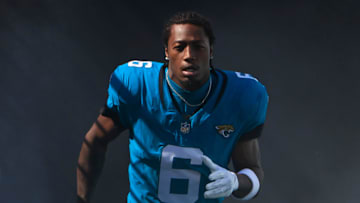 Jacksonville Jaguars safety Darnell Savage (6) is introduced before an NFL football matchup Sunday, Oct. 27, 2024 at EverBank Stadium in Jacksonville, Fla. The Packers edged the Jaguars 30-27 on a last-second field goal. [Corey Perrine/Florida Times-Union]