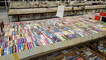 Part of the selection of paperback romance novels available for sale at the Friends of the Abilene Public Library book sale.

Books3