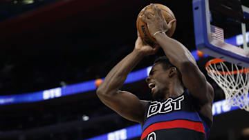 Mar 13, 2024; Detroit, Michigan, USA;  Detroit Pistons center Jalen Duren (0) 