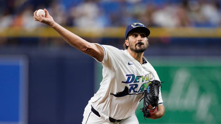 Tampa Bay Rays pitcher Zach Eflin (24) throws a pitch against the Washington Nationals.