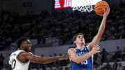 Feb 27, 2024; Starkville, Mississippi, USA; Kentucky Wildcats guard Reed Sheppard (15) drives to the